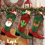Vansolinne Cowboy Boot Stockings Western Christmas Decor Xmas Stocking Set Cowgirl Gift Holiday Wall Mantel Fireplace Hanging Stockings Christmas Stocking Stuffers Set of 3