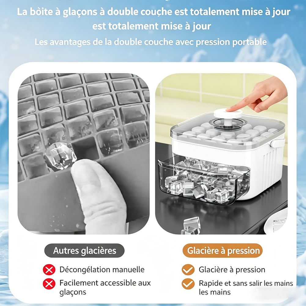 Mini Machine à Glaçons Portable Avec Couvercle Et Bac De Rangement – 50 Glaçons, Modèle 2026 à Extraction Par Simple Pression, Poignée Cachée, Idéale Pour Cocktails (B)