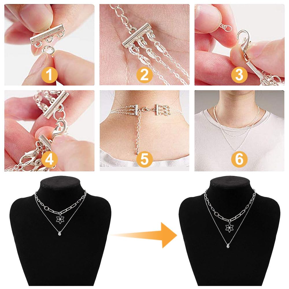 Pilikoll Lot De 4 Fermoirs Superposés Multi-Rangs - Connecteurs 2 Et 3 Brins Pour Colliers Et Bracelets - Or & Argent