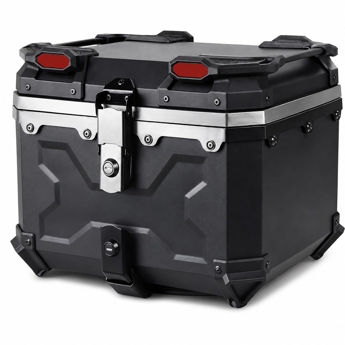 Baannaww Motorcycle Top Box 45L 40x33x33cm Black PP Rear Storage Case with Dual Lock Quick Release Base Plate Padded Inner Liner Universal Luggage Trunk for Scooter E Bike Commuting Touring