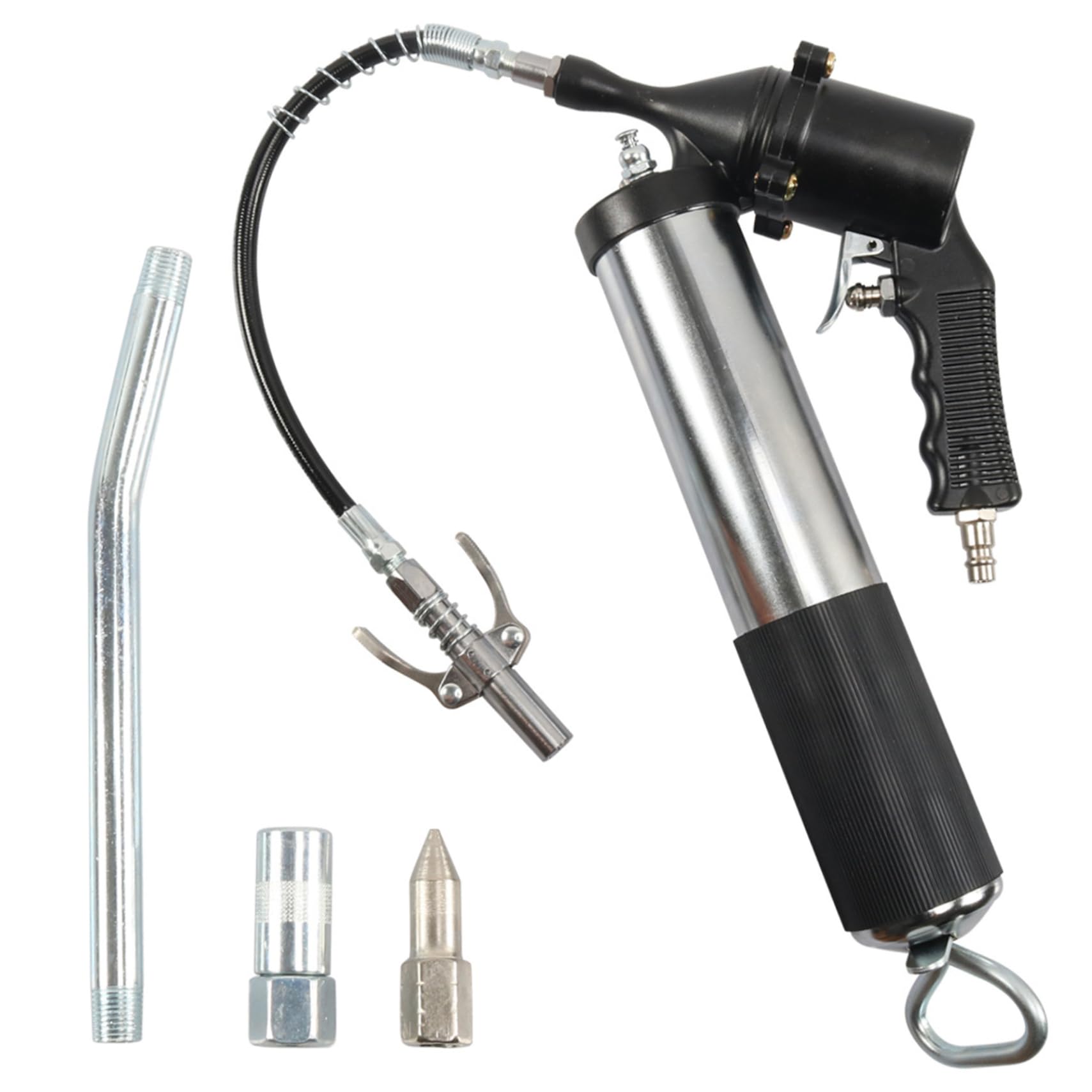 Pistola de engrase neumática, pistola de engrase de aire de alta presión de 6000 PSI con manguera de 18" para mantenimiento automotriz e industrial de servicio pesado. Neumática, aire, pistolas