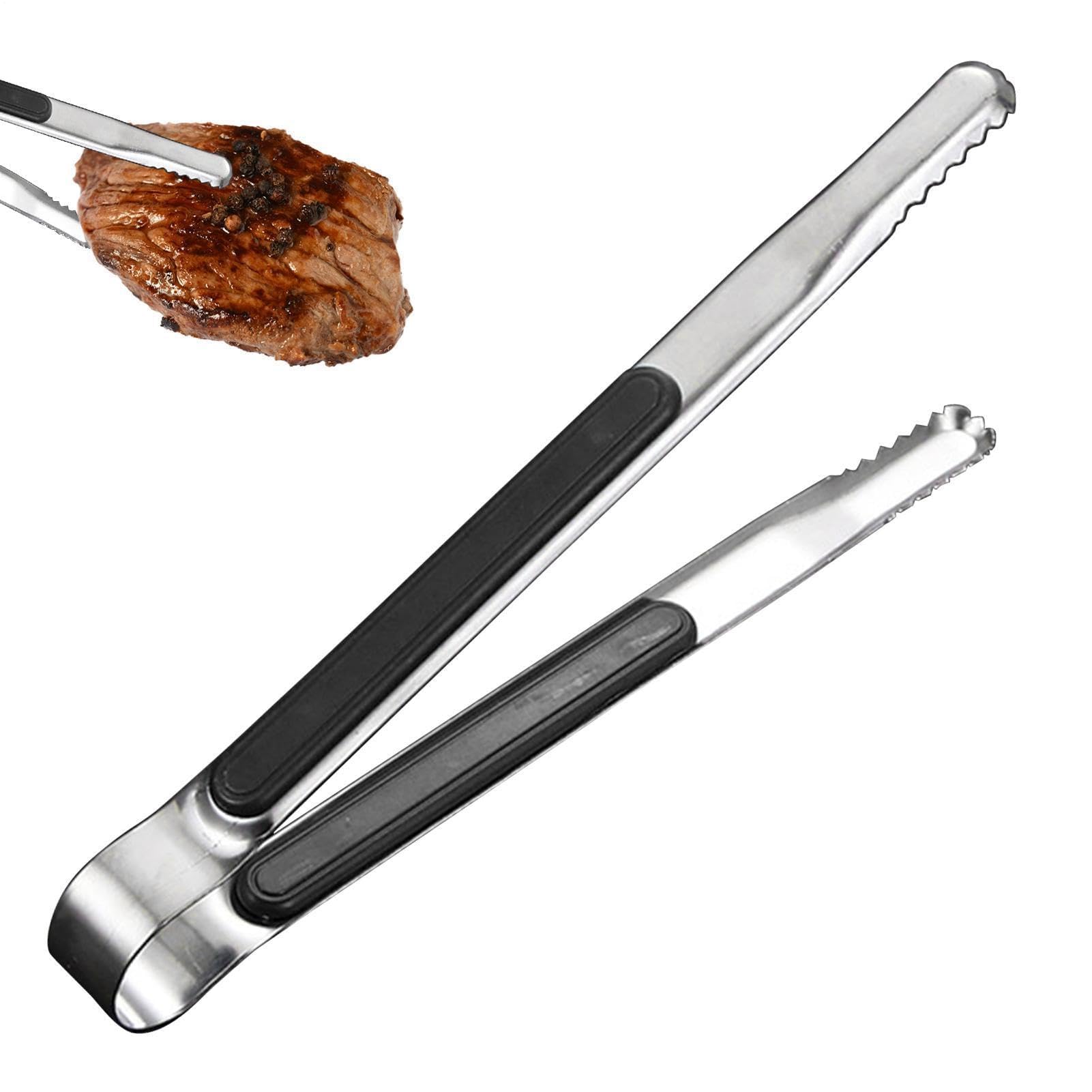 Pince de cuisine, ustensiles en acier inoxydable très résistants, résistants à la chaleur, pour frire, cuisiner, pâtisserie, salade, service – 22,9 cm de long, design antidérapant