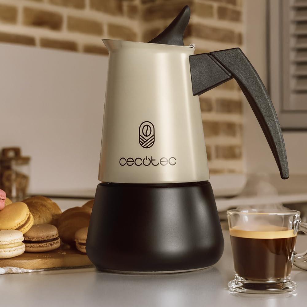 Cecotec Włoski ekspres do kawy Piccolina 900 zielony, 450 ml, 10 filiżanek do kawy, stal nierdzewna, odpowiedni na każdą powierzchnię, filtr premium, zawór bezpieczeństwa, uchwyt termiczny, elegancki