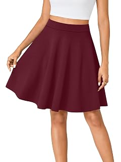 Vrtige Womens Casual Elastic High Waist A-Line Flared Knee Length Skirt