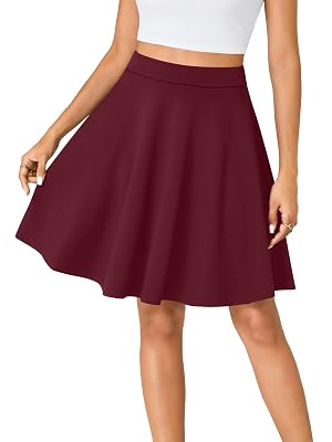 Vrtige Womens Casual Elastic High Waist A-Line Flared Knee Length Skirt
