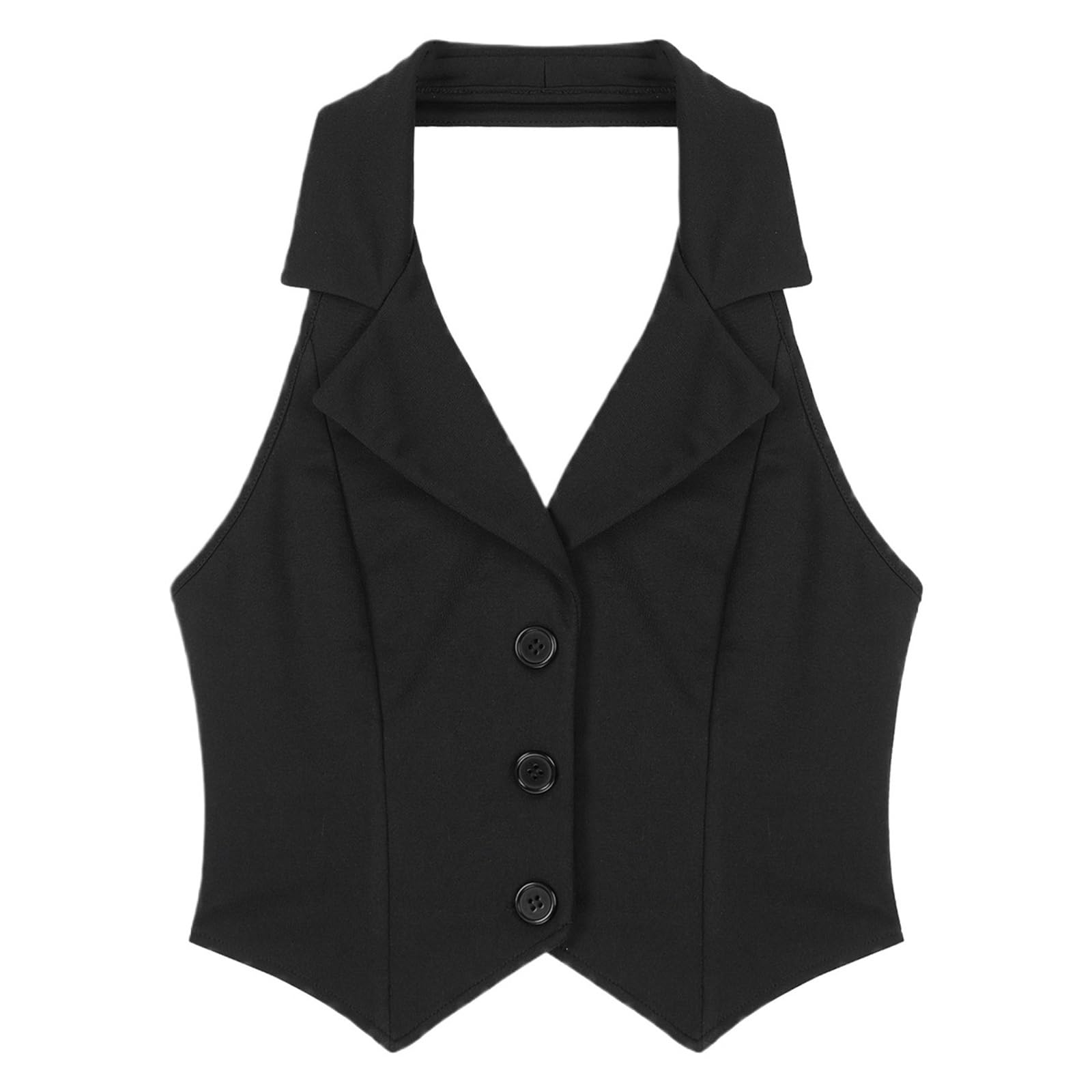 Womens Vest Shirts Lapel Halter Backless Button Vest for Party Wear