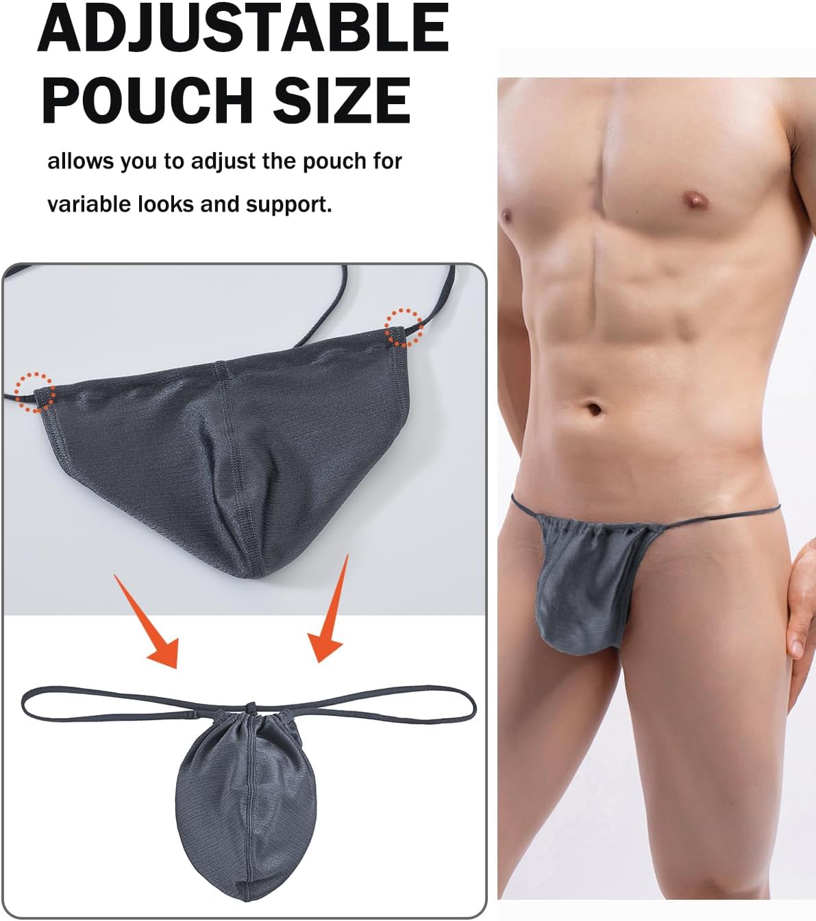 ZONBAILON Men's Thong Underwear G String Adjustable Bulge Pouch Seamless Sexy Swimwear Panties 1 or 3 Pack - Image 3