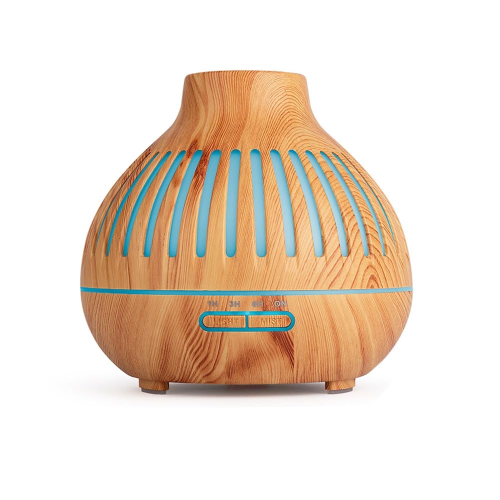 Essential Oil Diffuser, Aromatherapy Diffuser 500ml with Remote Control, 4 Timer & Auto-Off Safety Switch, 7 Color LED Lights Mode, 10 Hours Quiet Humidifier for Bedroom, Office & Home (G.Light Brown)