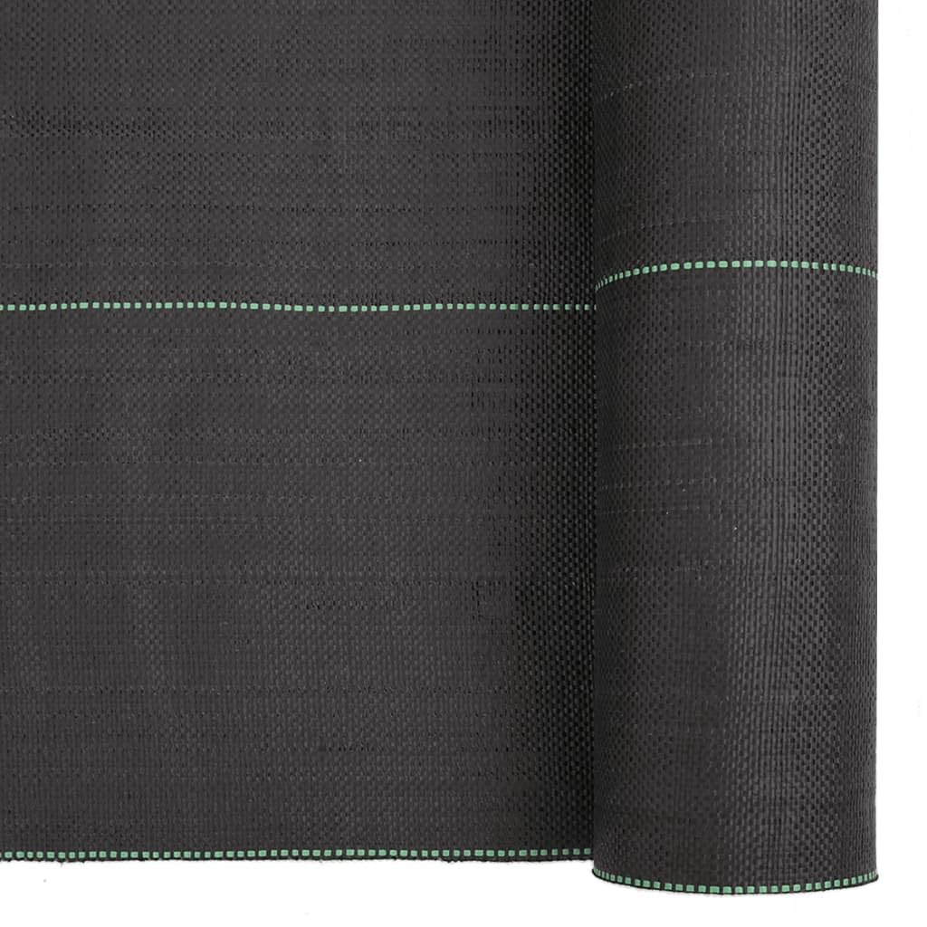 Unkrautvlies Schwarz 1x50 m PP Gartenvlies Mulchvlies Bodenabdeckung mit grünen Streifen 150 g/m² für Beet, Terrasse, Weg und Landschaftsbau zur Unkrautkontrolle und Rasenpflege