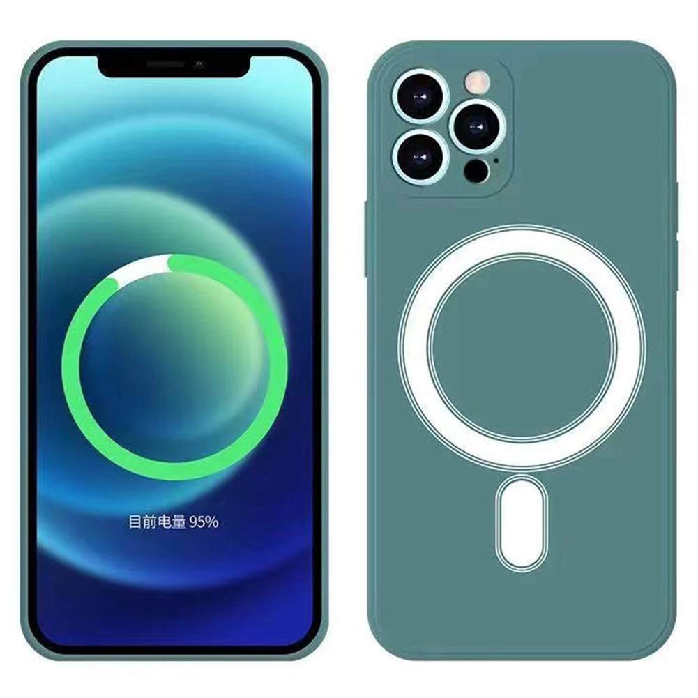 CailinsiPhone 12 Pro Case Magnetic 12/12 Pro Max/12 mini Case Cover Wireless Charging Silicone Case Smooth And Soft Phone Case Army Green