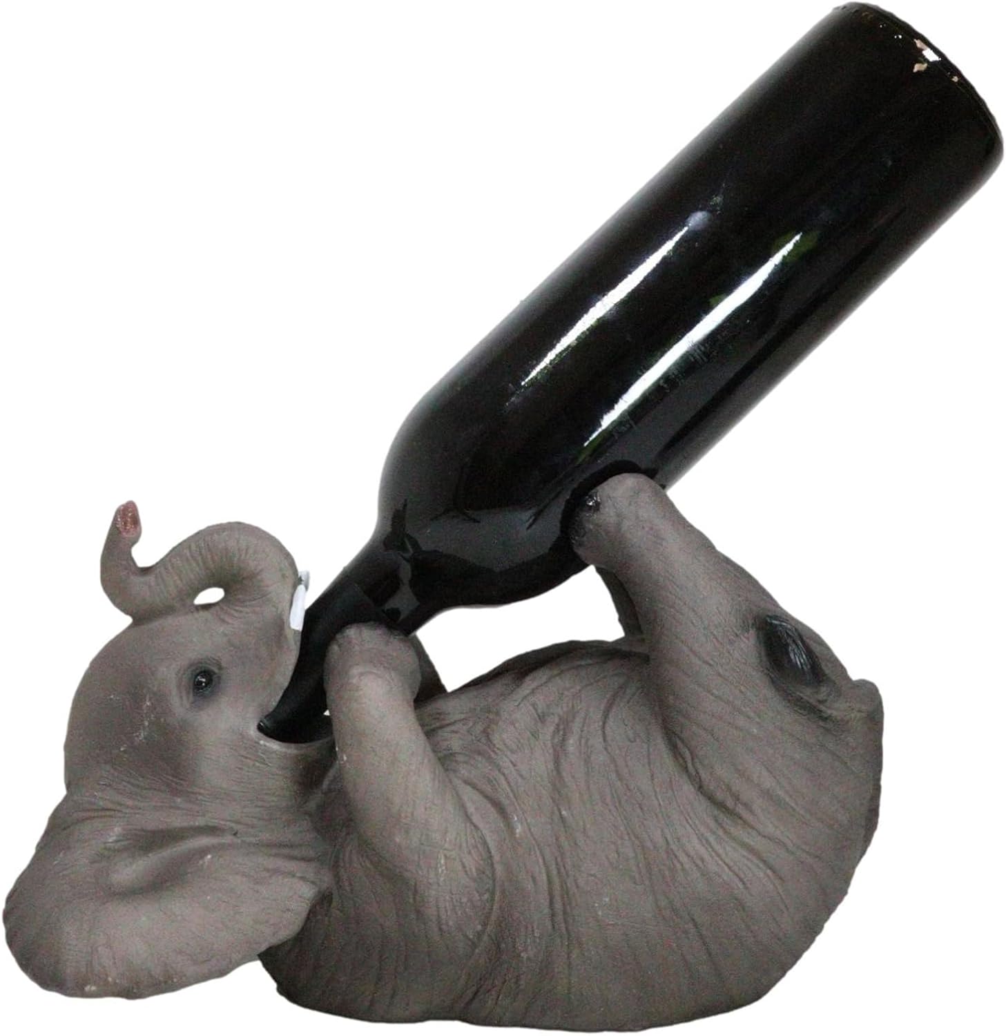Ebros Kitchen Decor Playful Safari Elephant Wine Bottle Holder Figurine Animal Savanna Oil Wine Valet Storage with Pachyderm Elephant Theme