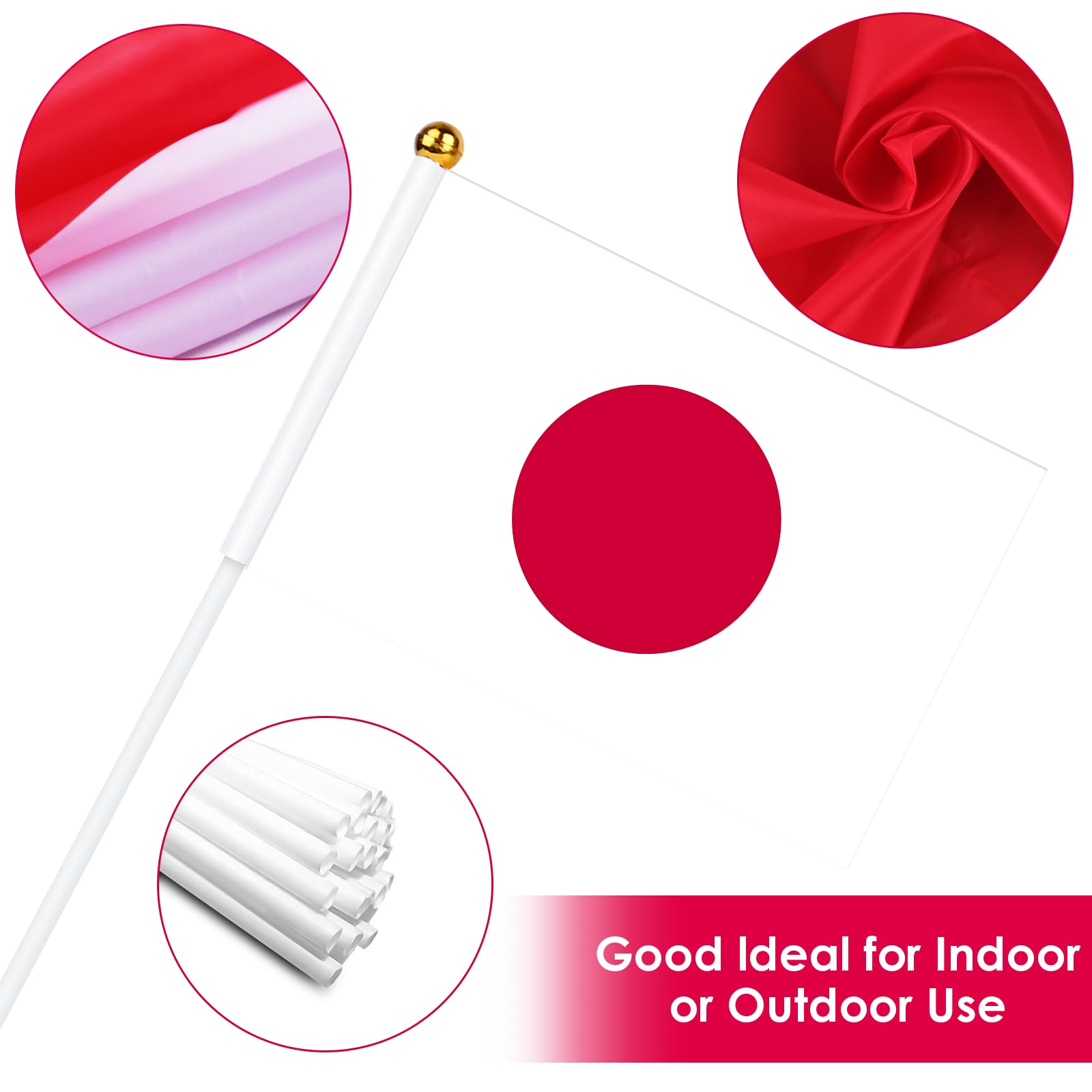 AhfuLife 30pcs Japan Flags on Sticks for Party Decorations 14 x 21cm Hand Held Japanese Small Flags with 30cm White Pole for National Day Garden Street Home Sports Event Decorations - Image 3