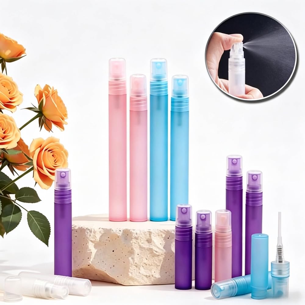 100 Unidades Frascos Mini Vacíos de Plástico con Pulverizador 3/5/10ml, Botellas Recargables Portátiles para Difusores de Fragancia, Perfume, Muestras Cosméticas y Viajes (azul,5ml,100)
