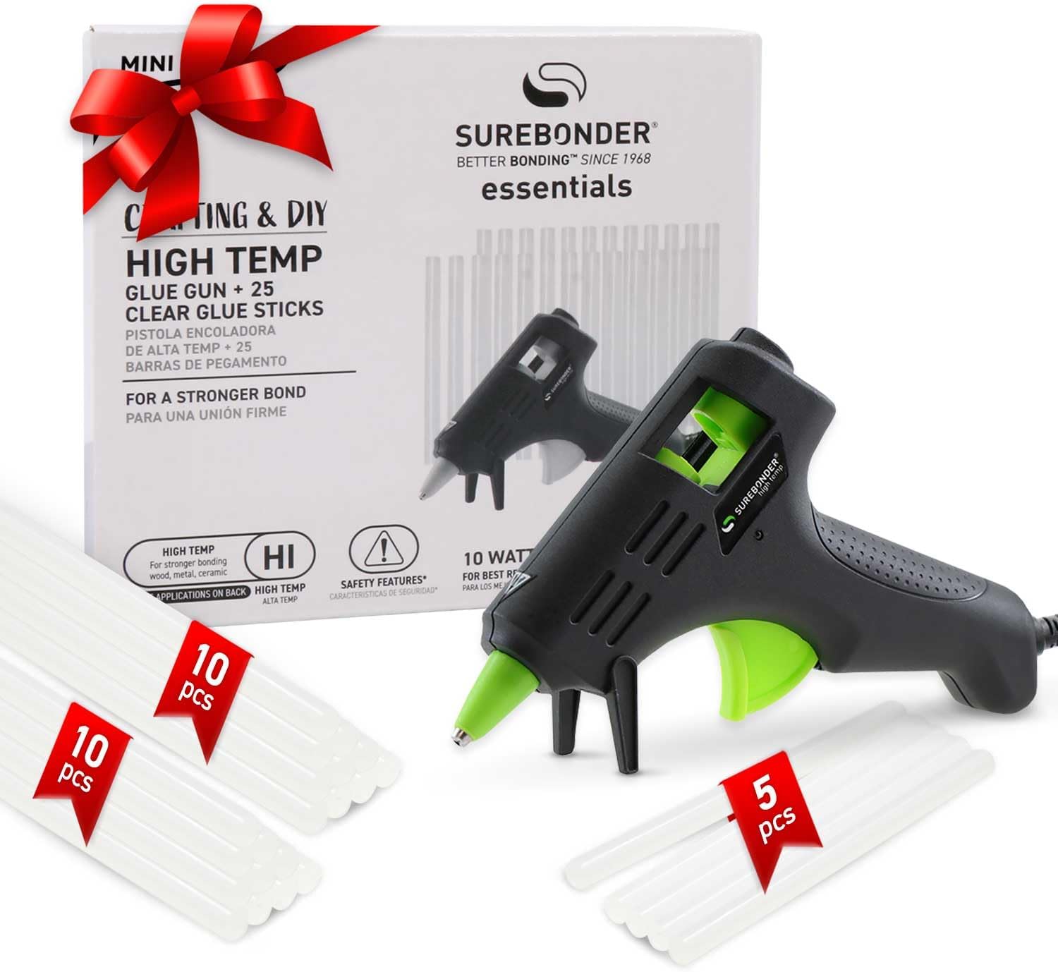 Surebonder Mini 10W High Temp Glue Gun Kit with 25 USA-Made All-Purpose Glue Sticks for Crafts & DIY