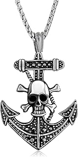 Skull Mens Stainless Steel Skull Cross Anchor Cool Pendant Necklace for Men Women Girls Jewelry Memorial, Stainless Steel, stainless-steel,