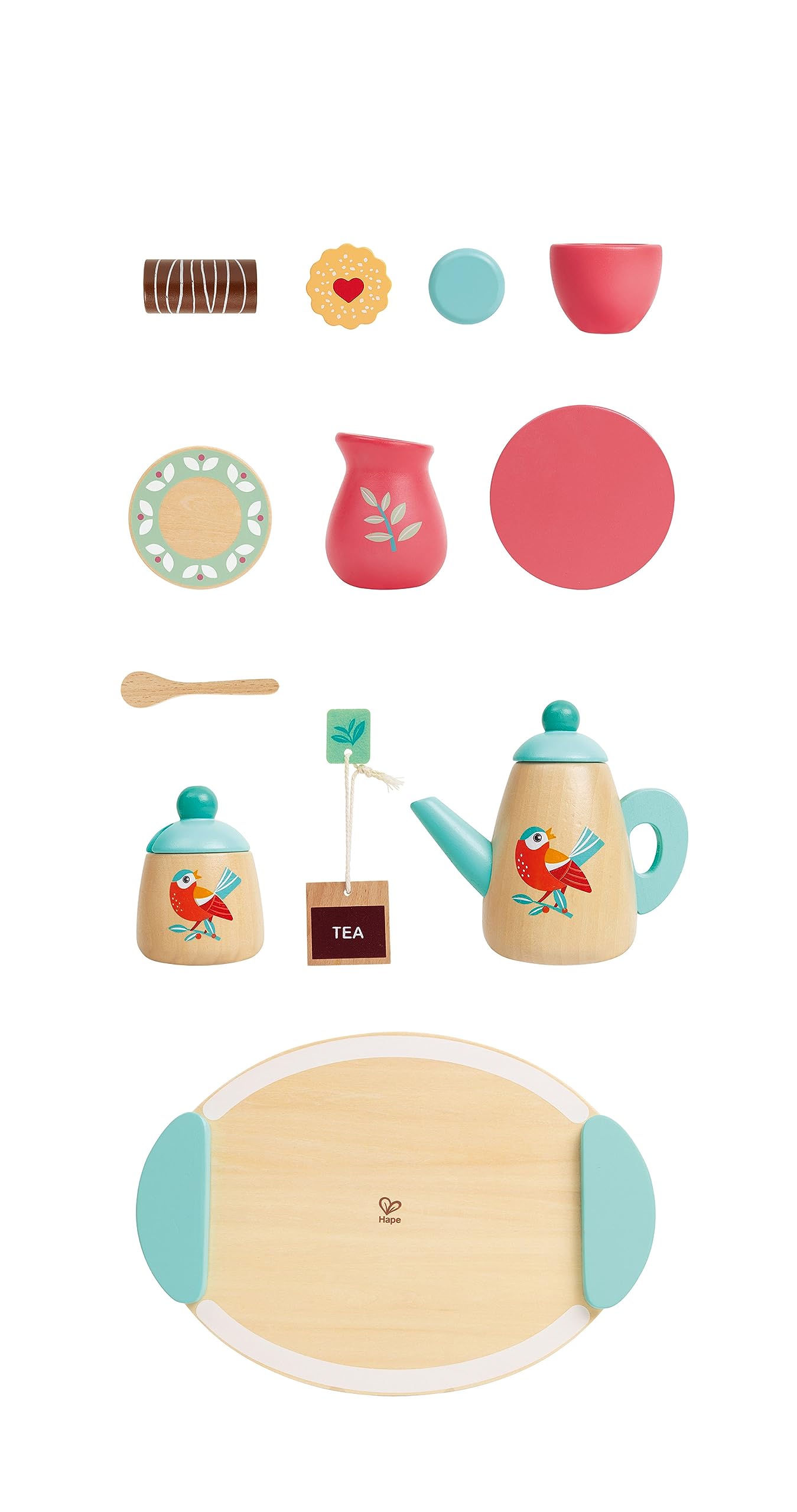Hape Kinder-Teeservice aus Holz - Küchenzubehör, Rollenspiel, Spielzeug Tee-Set für Kinder, realistisches Rollenspiel und Lernspielzeug, Kinderküche Zubehör, nachhaltiges Holzspielzeug, ab 24 Monaten