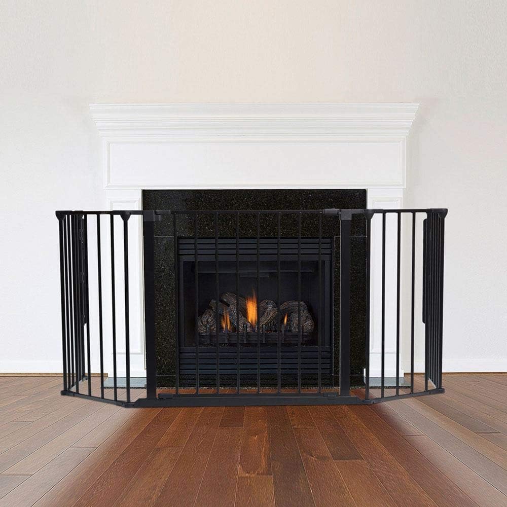 Safetots Black Multi Panel Fire Surround, Deep X 105Cm Wide, 70Cm Tall, Child And Pet Fire Safety, Baby And Toddler Fire Guard, Safety Barrier For Fireplaces, Easy Installation 49Cm