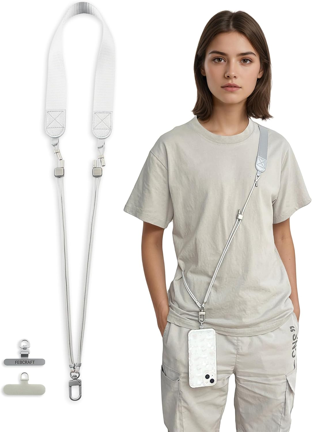 Phone Lanyard Crossbody – Adjustable and Comfortable Phone Strap for Travel, Outdoor, and Daily Use (silvery)