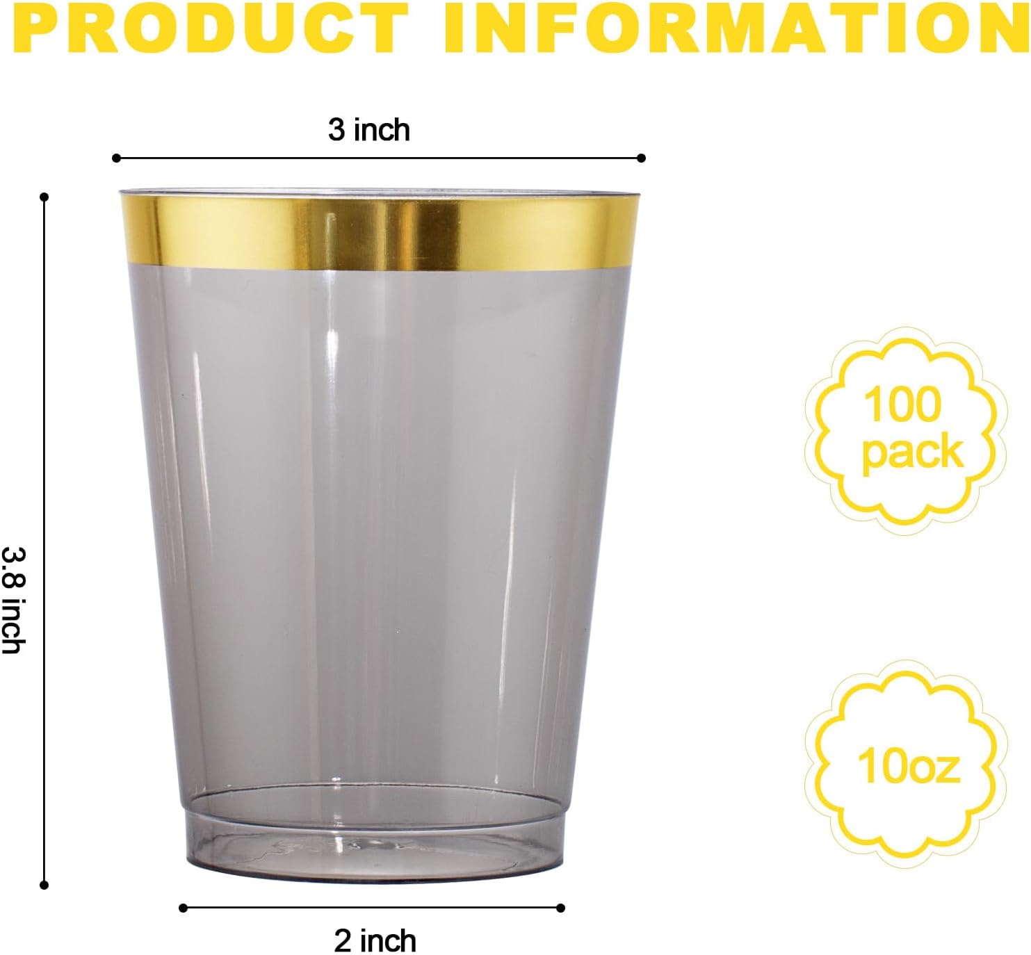 supernal 100pcs Black Plastic Cups 10oz Gold Rimmed Elegant Black Party Cups Heavy Duty Fancy Wedding Drinking Tumblers Plastic Cup for Valentine's Day and Party - Image 9