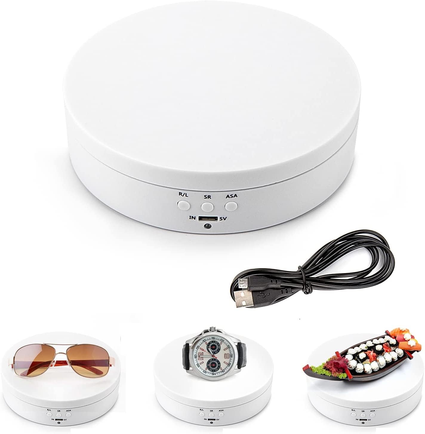Leadleds 3 Speeds Electric Rotating Display Stand, 360 Degree Turntable Display Stand for Photography Video Shooting Props Jewelry (White)