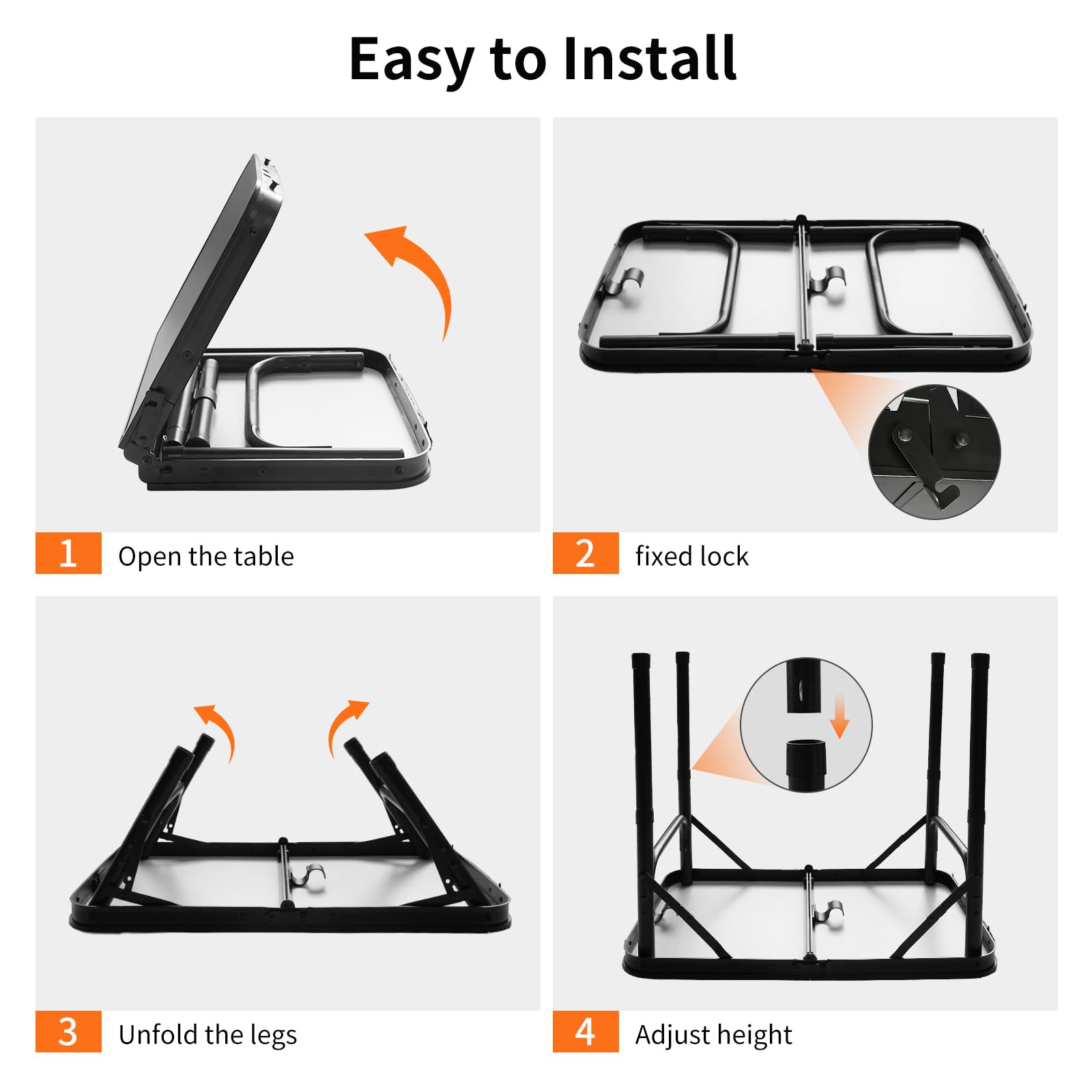Mesa Plegable Camping 60x40 cm, altura ajustable 26/55 cm, con asa; patas de aluminio y tablero MDF fácil de limpiar, ligera y fácil de transportar para balcón, terraza y playa, picnic y pesca, negro — view 7