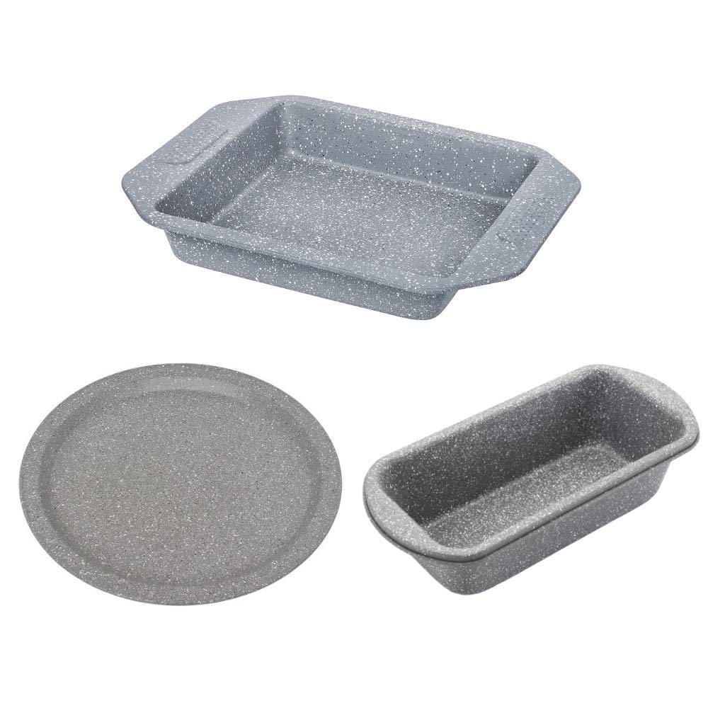 Femora Carbon Steel Stone Ware Non-Stick Coated Baking Loaf Pan(Big), Pizza Plate, Baking Dish, Set of 3