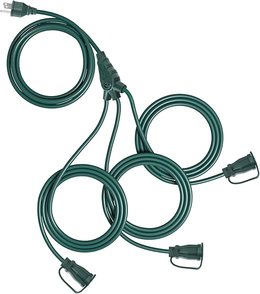 DEWENWILS 25 Ft Outdoor Extension Cord Multiple Outlets, Evenly Spaced 3 Outlets Plugs with