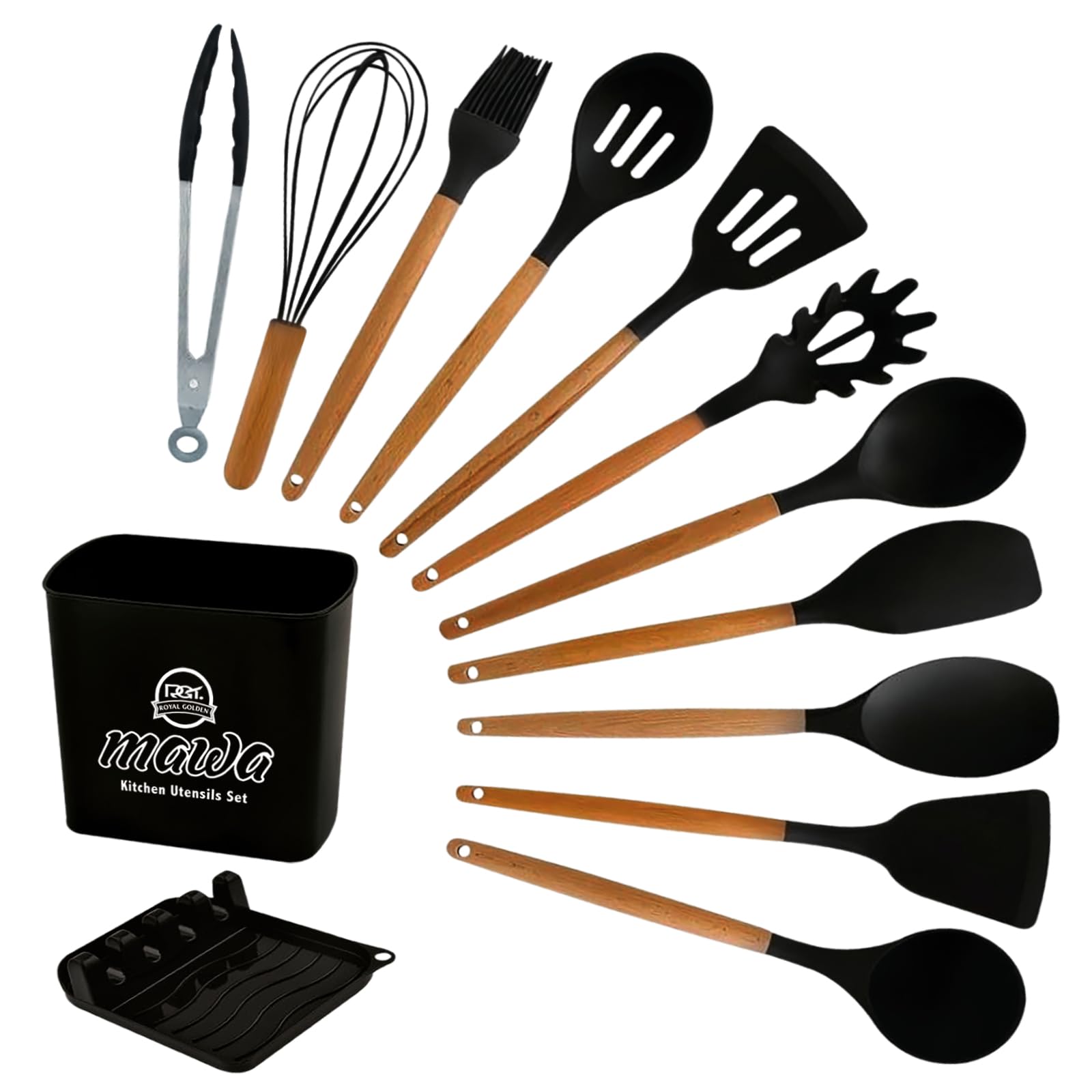 Sponsored Ad – Silicone Spatula Set 13 Pcs | Kitchen Utensils Set including Storage Bucket and Lid Rest| Heat Resistant Cooking Utensils Set with Wooden Handles | Black