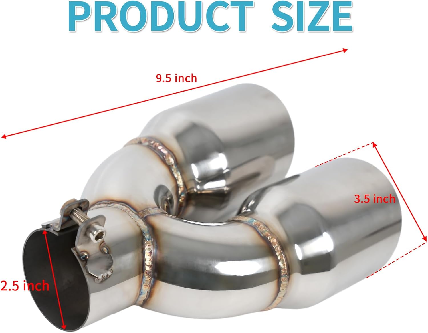 KHK 2.5" Dual Exhaust Tip - 2.5" Inlet 3.5" Outlet 9.5" Overall Length Diesel Exhaust Tips,Stainless Steel Weld On Truck Tailtip, Universal Fit for Trucks & Cars -Polished