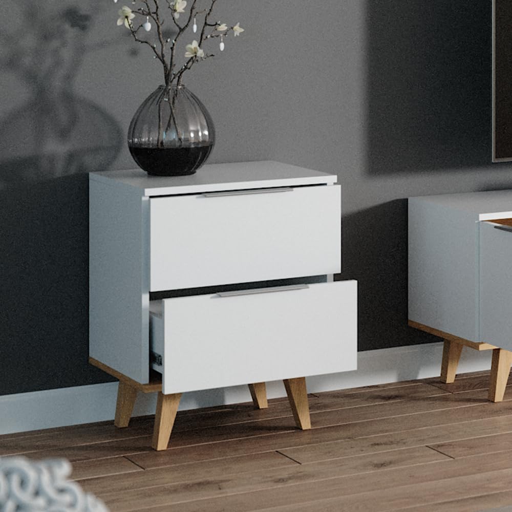 Cassettiera Nautica Scandinava Bianco/Faggio - 134x61 Cm Per Camera Da Letto