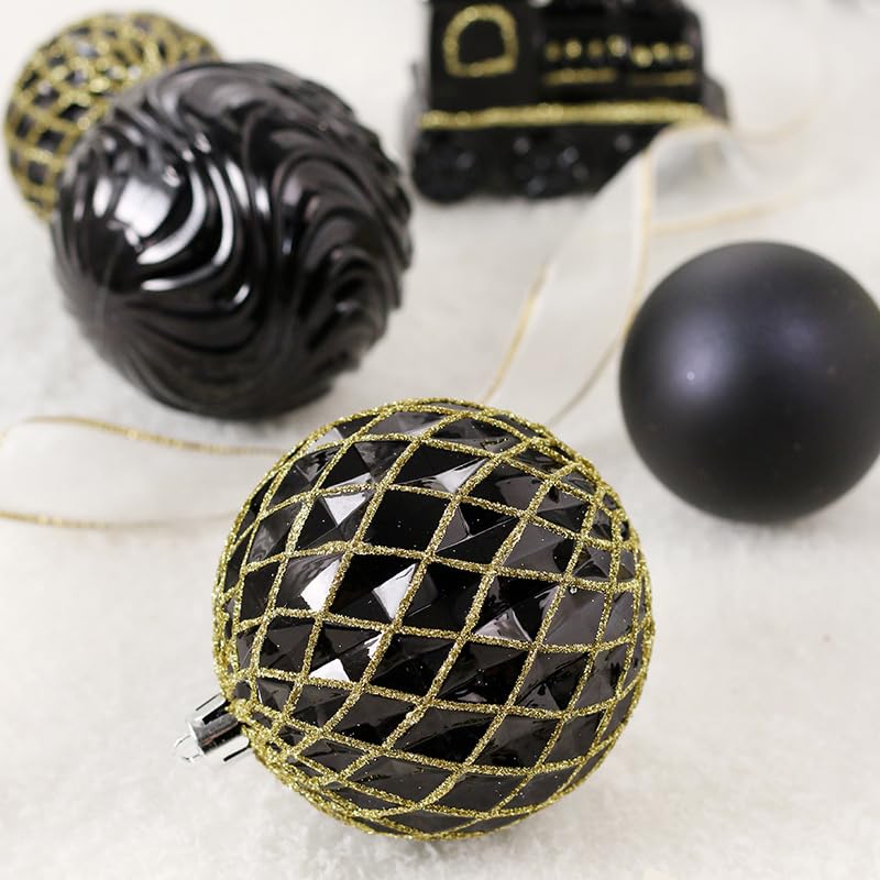 Christmas Balls 65pcs, Christmas Tree Decoration Set, Christmas Ornaments Set for Xmas Tree Holiday Party Garland Decor - Black