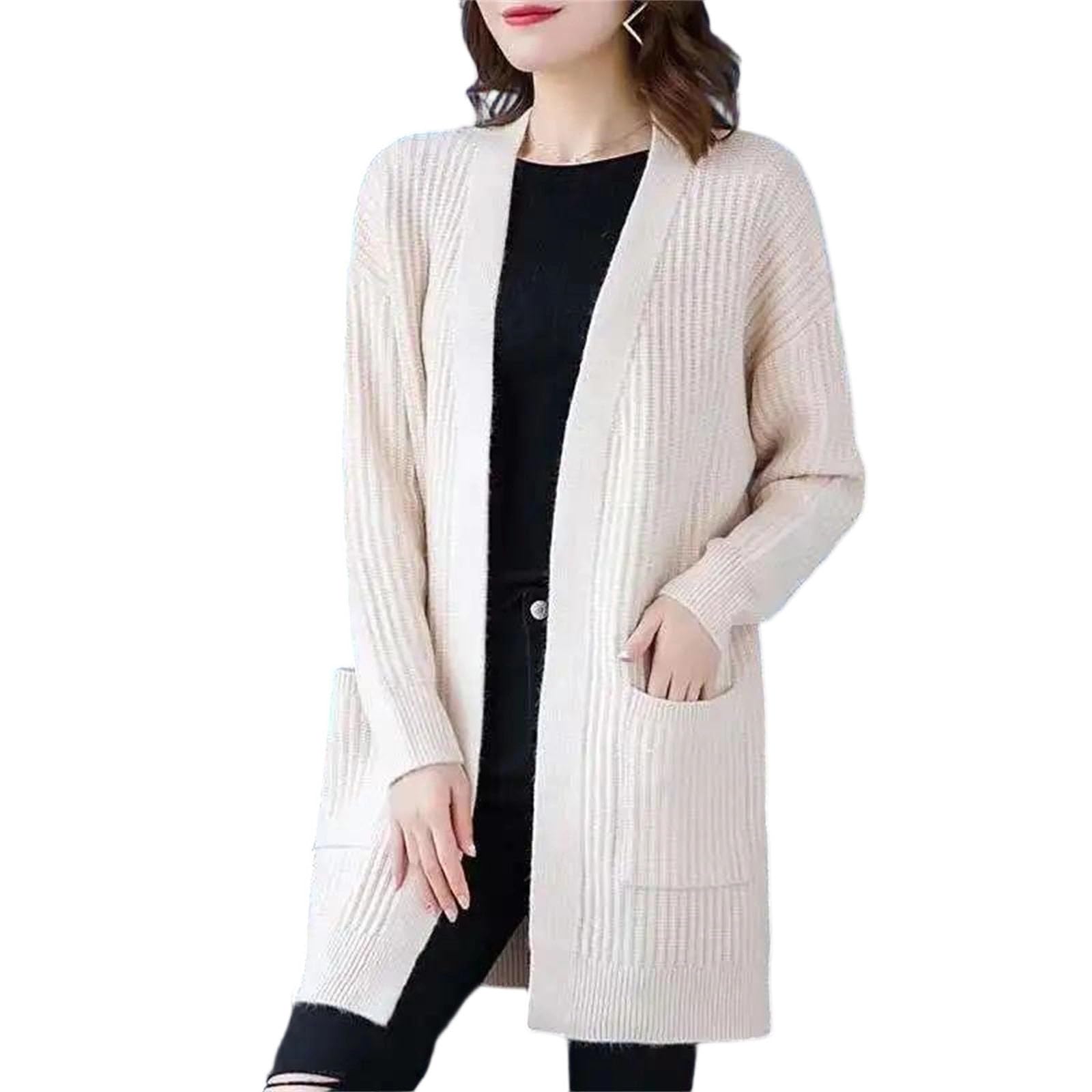 Knitted Shirt Casual Long Sleeve Loose Medium Length Outwear Sweater Coat Women Fashion Cardigan