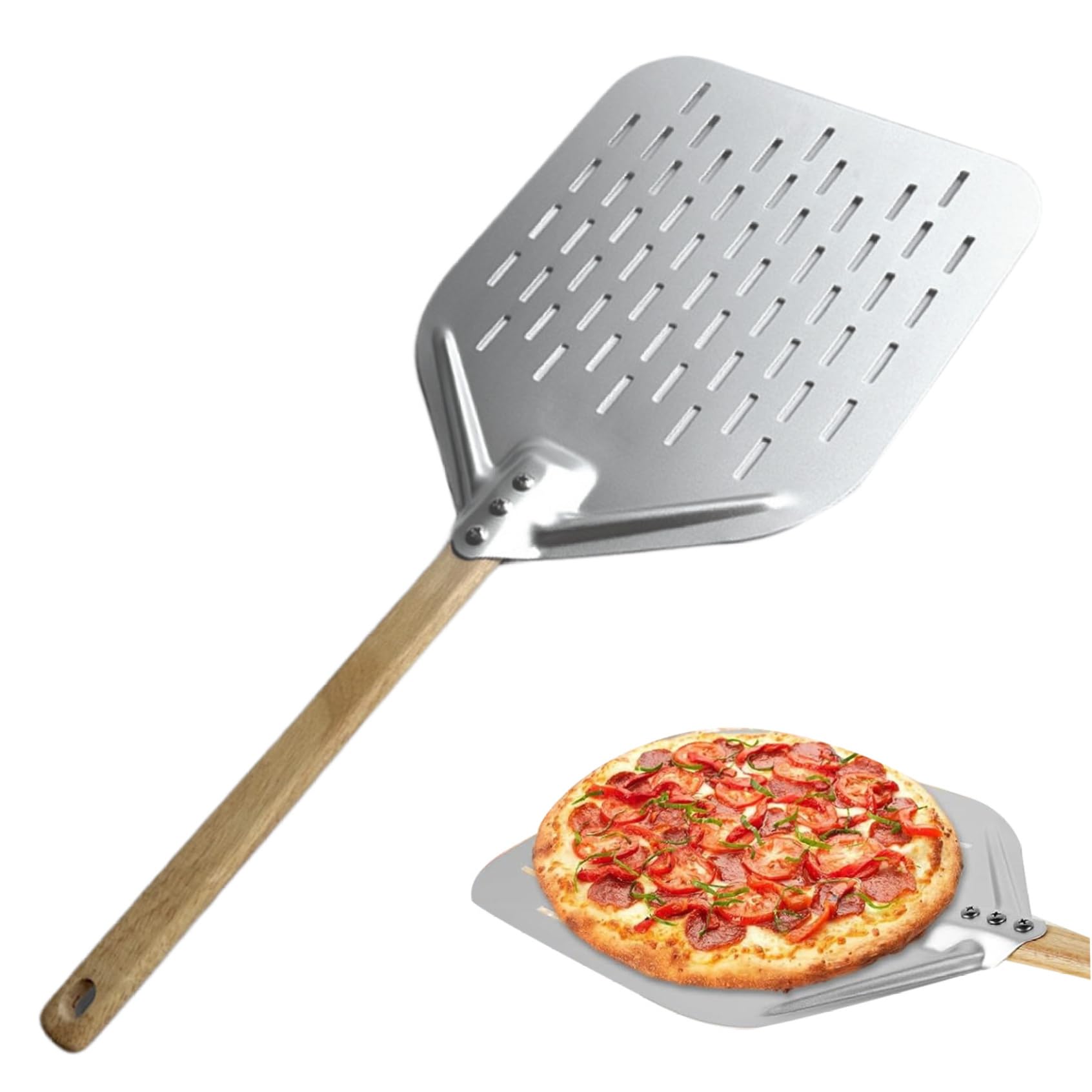 Xoeryoy Pizza Peel 12 inch Pizza Paddle with Wood Handle Aluminium Alloy Spatula Hollow Shovel for Oven Baking Grill ;1