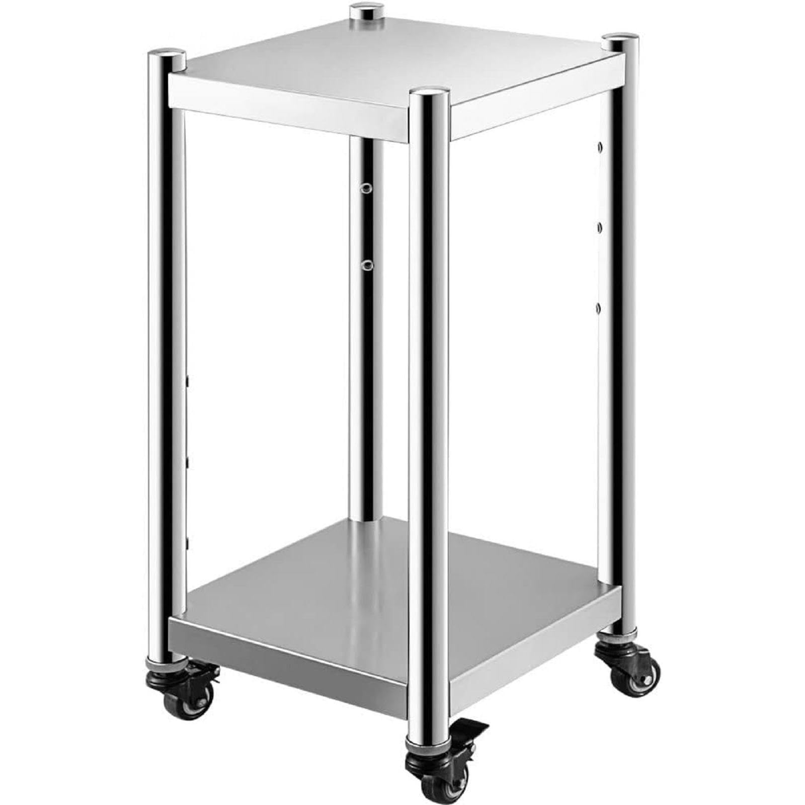 Heavy-Du Commercial Inless Table de préparation en acier – Roulettes verrouillables sous étagère réglable Capacité 1000 LBS pour utilisation maison hôtel 30 x 30 x 80 cm