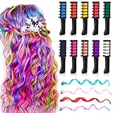 10 Stück Haarkreide Kamm,Temporär Haarfarbe Kreide Kamm,Kreidekamm Haarkreide Auswaschbar für Kinder Mädchen Cosplay Karneval Halloween Erntedankfest Weihnachten Geburtstag (10 Farben+4 Wigs)