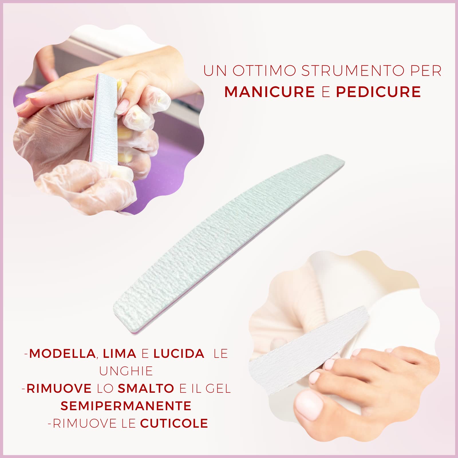 50 PEZZI SQUADO - Lime per Unghie 100 180 Professionali a Mezza Luna Bilaterali Set Limette Ricostruzione Unghie per Gel e Semipermanente Manicure (50 pezzi)