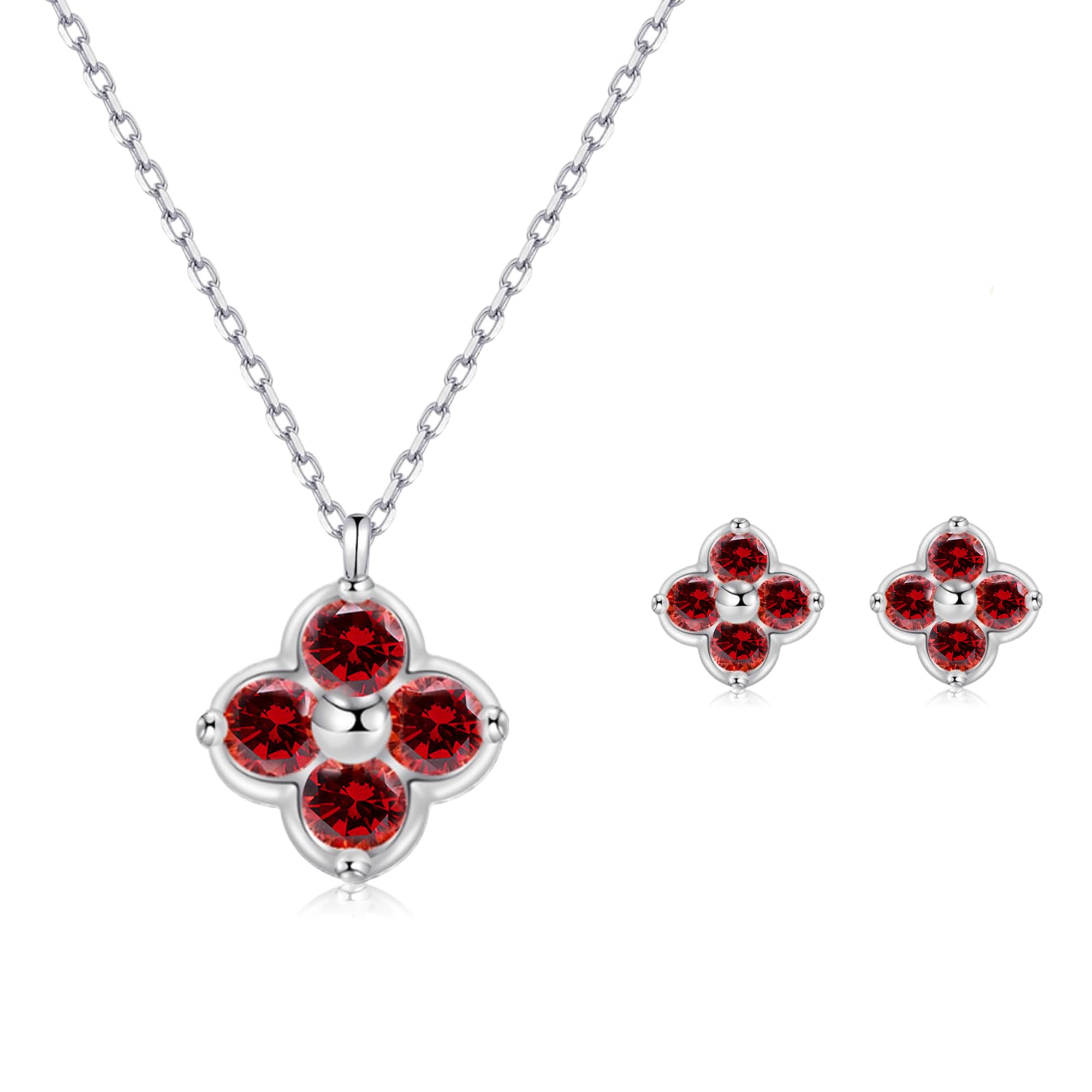 Kleeblatt Geburtsstein Schmuckset Damen in 925 Sterling Silber