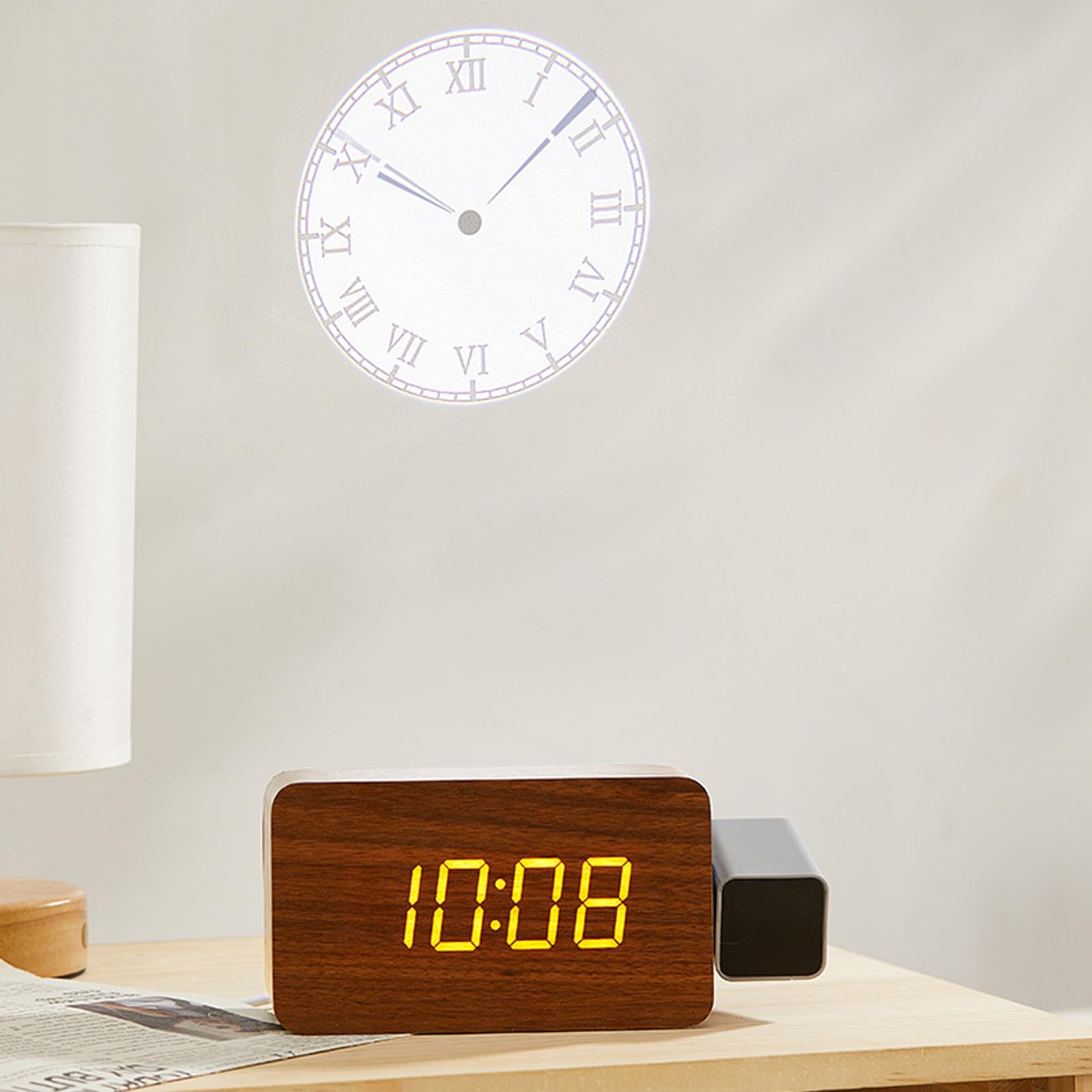 Generisch Digitale Projektionswecker für Schlafzimmer, 180° drehbarer Projektor, Laute Alarme für, ältere Menschen, schwere Schläfer, Projektionswecker
