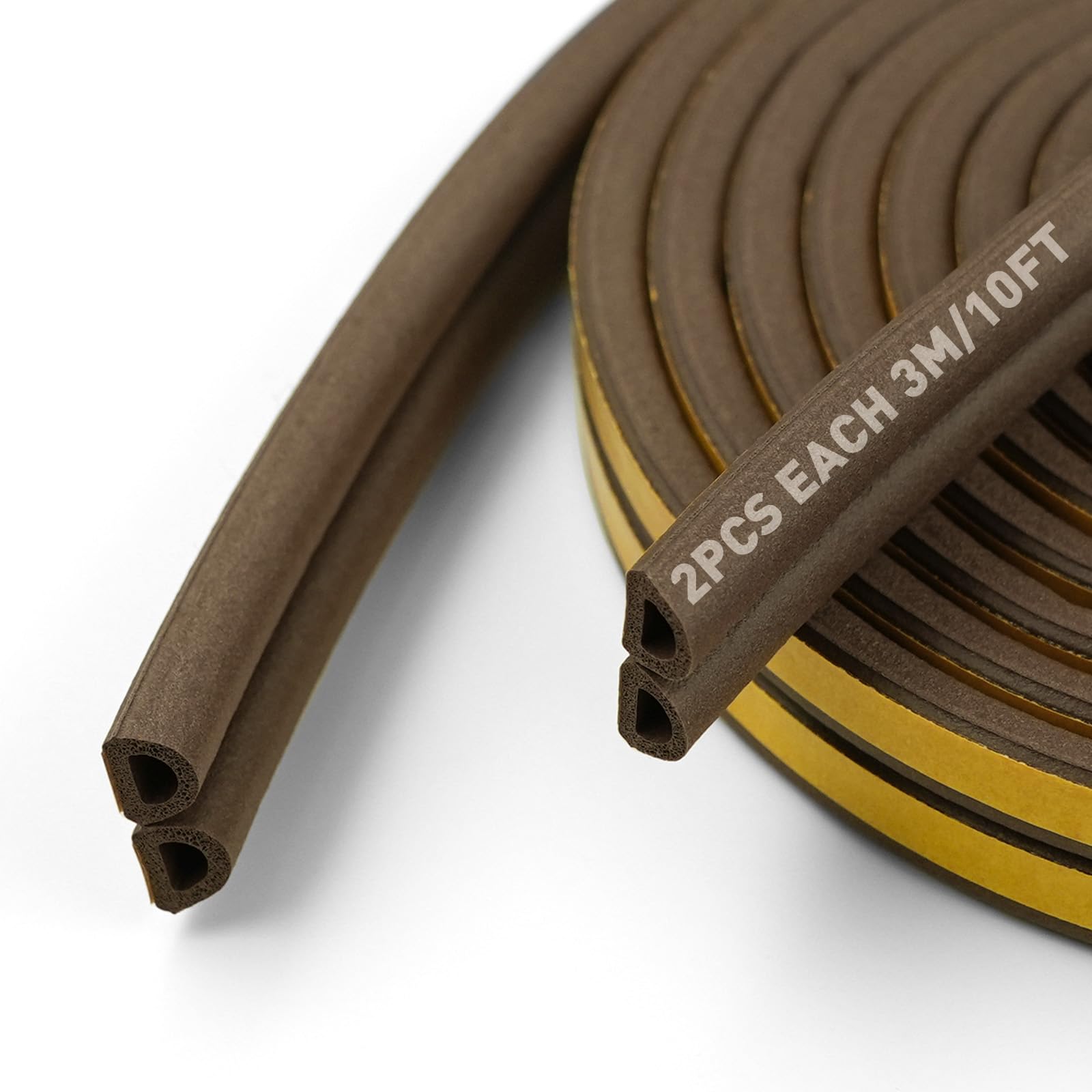 BIGTEETH D-Shape Rubber Door Seal Strip, 6M Draft Excluder for Doors & Windows, Self-Adhesive Weather Stripping Soundproof Windproof for 3.5-5.5mm Gaps, Brown