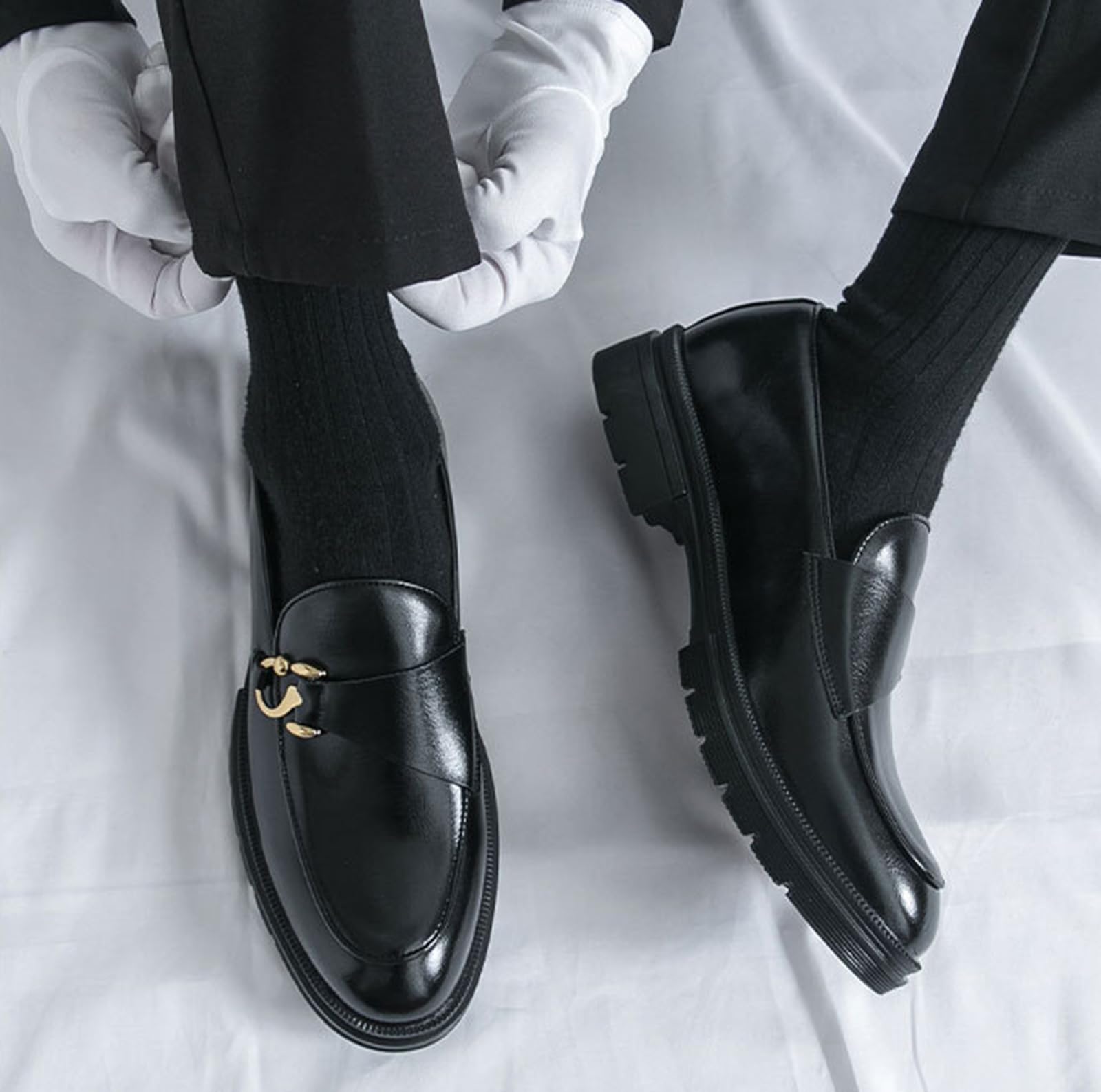 Mocasines Hombre Zapatos de Vestir Casuales Piel Sintética Sin Cordones Suela de Goma Gruesa Boda Oficina