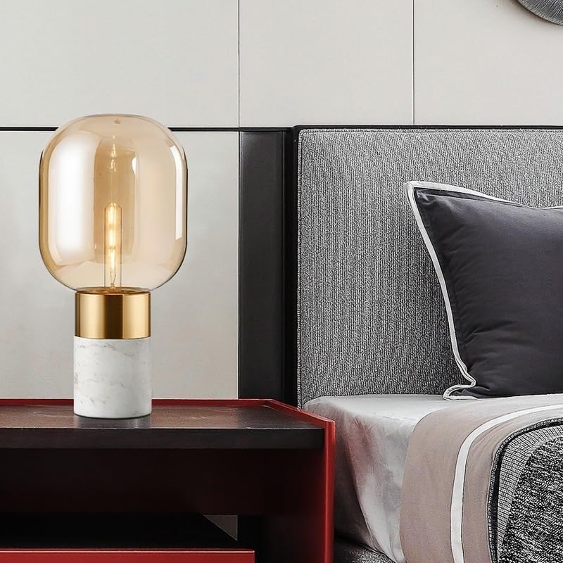 Piccola lampada da tavolo, Lampade da tavolo con filo in vetro ambrato, arte industriale Plug E27 portatile Vintage lettura luce ristorante