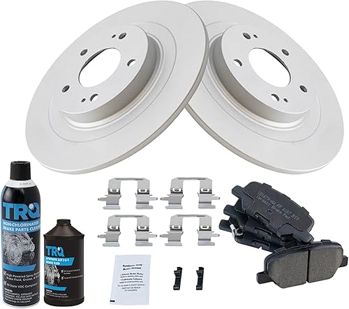 Miniatura 1 de TRQ Kit de pastillas de freno de cerámica trasera y rotor recubierto con productos químicos compatibles con Mitsubishi