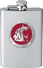 Heritage Pewter Washington State Cougars Flask | 8 Ounce Liquor Flask Container - Stainless Steel | Intricately Crafted Metal Pewter Alma Mater Inlay