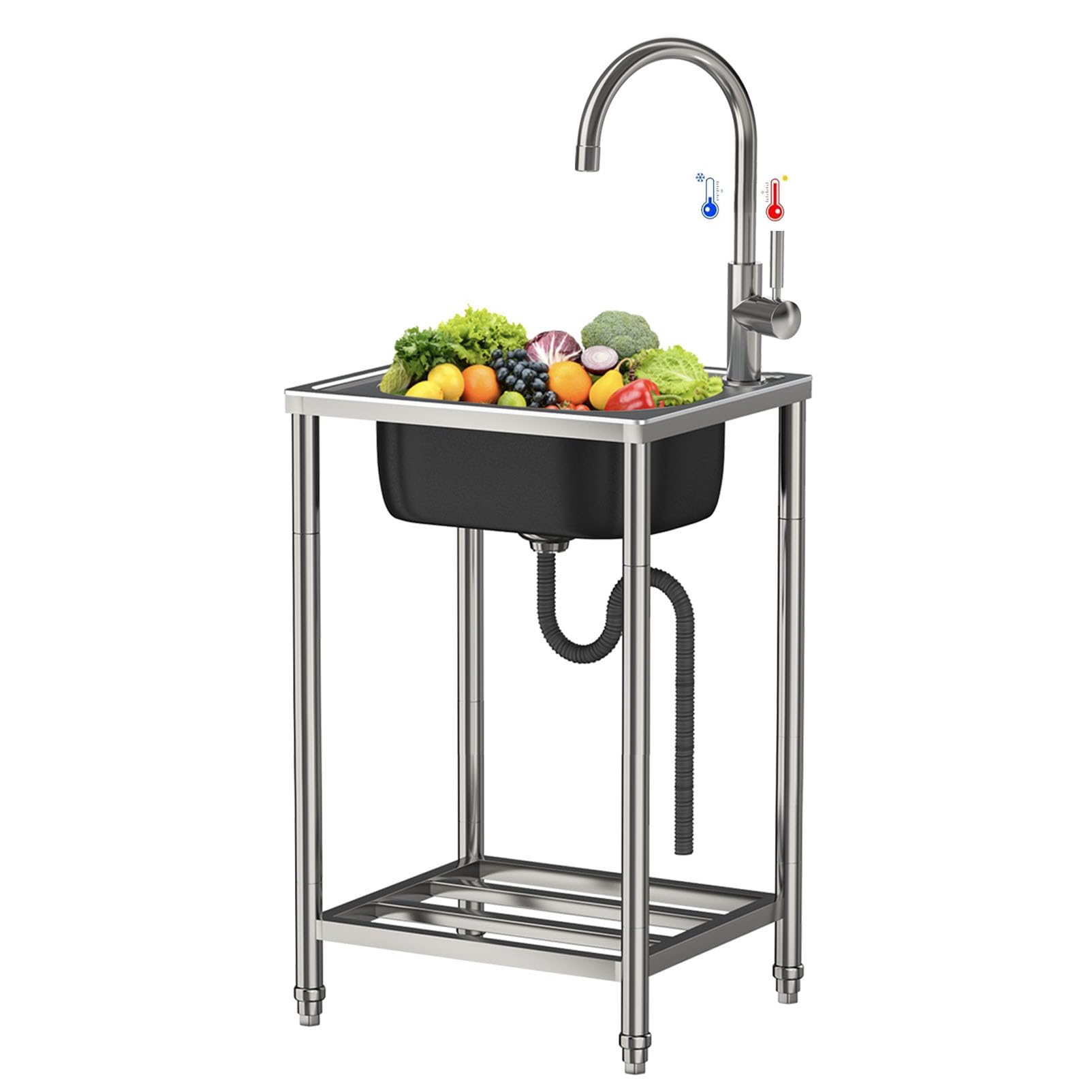 TAXXII Outdoor Stainless Steel Sink with Hot & Cold Faucet Mobile Hand Washing Station for Garden Commercial Utility Freestanding Washbasin Easy Use