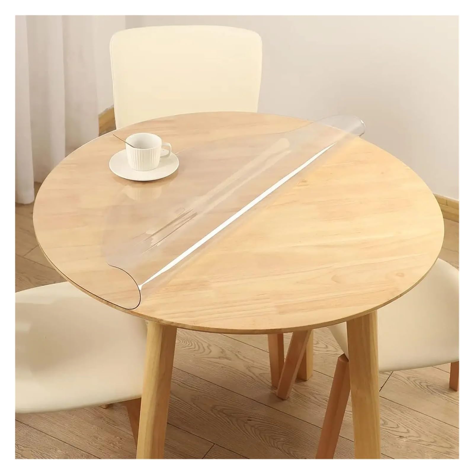 QBYRSSS Transparent Table Cover Protector Transparent PVC TableclothSoft Waterproof & OilProof Kitchen Dining Cover Matte Clear Rectangular (150cm Round) Perfect for Home & Events