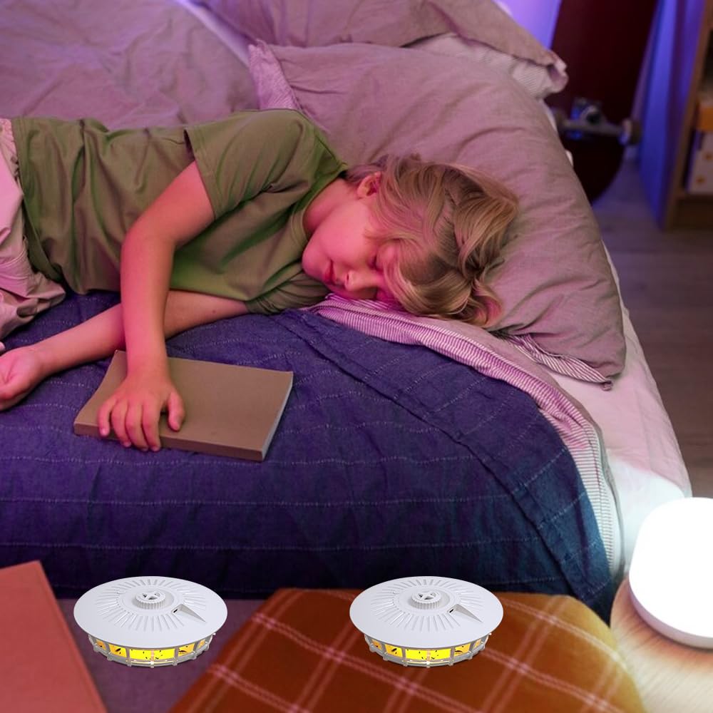 2 Stück Flohfalle für Wohnung, Flohlichtfalle Flohfalle mit 4 Lichtmodi, Falle für Flöhe mit 10 Sticker, UV Mückenfalle, Floh Lampe Trap, Falle für Wohnzimmer, Küche, Schlafzimmer