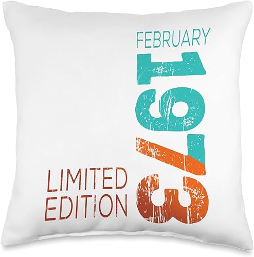 Birth February Retro Vintage 1973 Limited Edition February Year Retro Vintage 1973 Edition Throw Pillow, 16x16, Multicolor Birth February Retro Vintage 1973 Limited Edition February Year Retro Vintage 1973 Edition Throw Pillow, 16x16, Multicolor
