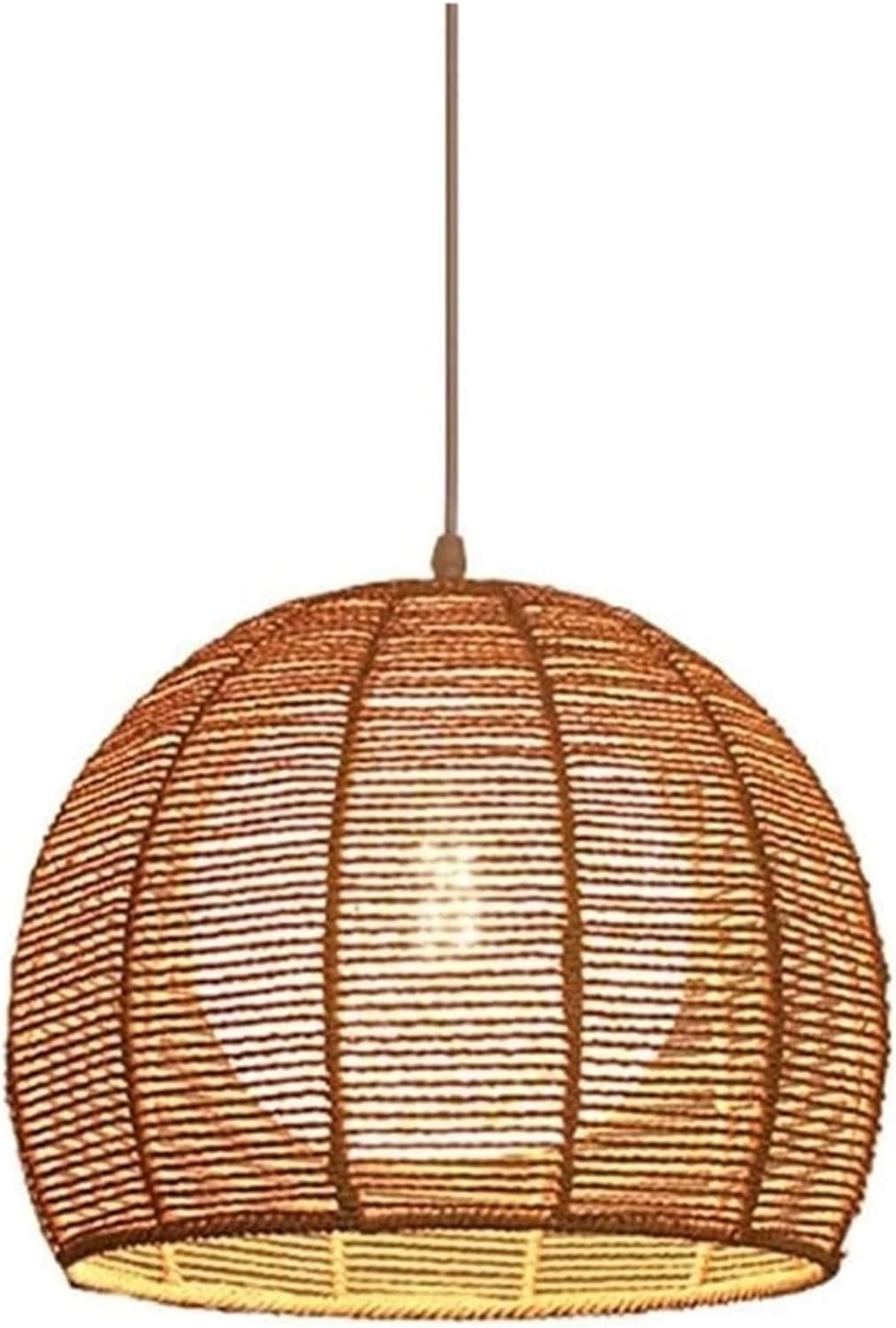 LYMSXAZOU Teahouse Dining Room Lighting Installation Popular Japanese Style Handwoven Rattan Wicker Lantern Chandelier Single Head Hemisphere Shape Pendant Light