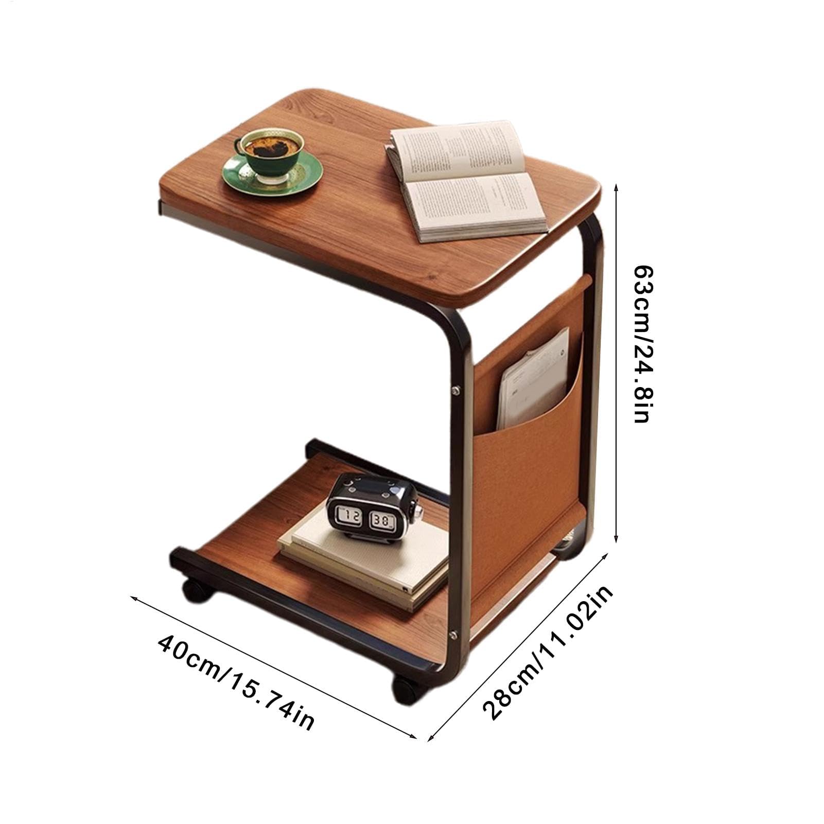 C-Sd - Mesa auxiliar rodante, mesa C de doble capa con ruedas, versátil mesa auxiliar pequeña para sala de estar y dormitorio, elegante mesa móvil para sofás y sillas