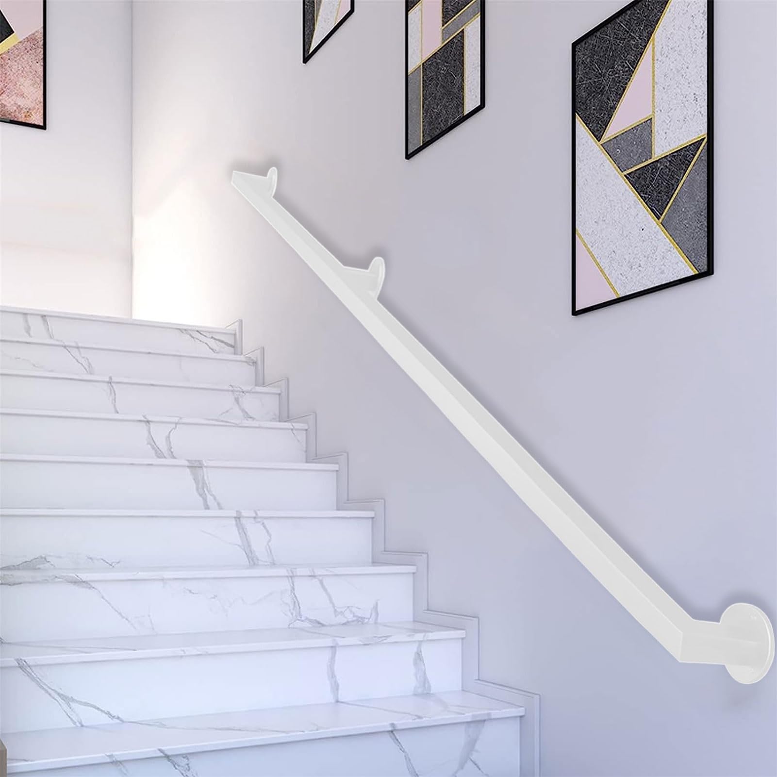 CMBSSTFC Stair il 7ft/210cm — montowana na ścianie balustrada do stopni wewnątrz i na zewnątrz, biała poręcz zabezpieczająca do schodów, korytarza i użytku domowego (opcje od 80 cm do 6 m)